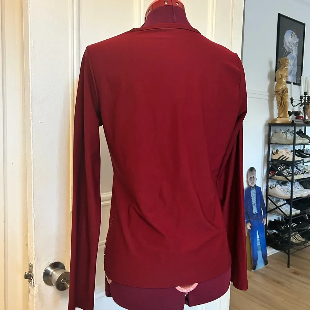 Chic Y2K Burgundy Paisley Women's Long Sleeve Top - Picture 3 of 3